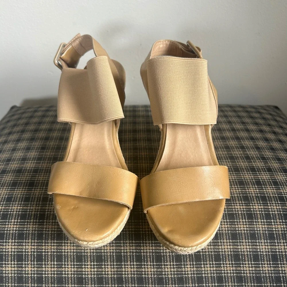 Nine West‎ Lizzy Espadrille Jute Wrap Wedge Sandal Size 5 Tan Beige